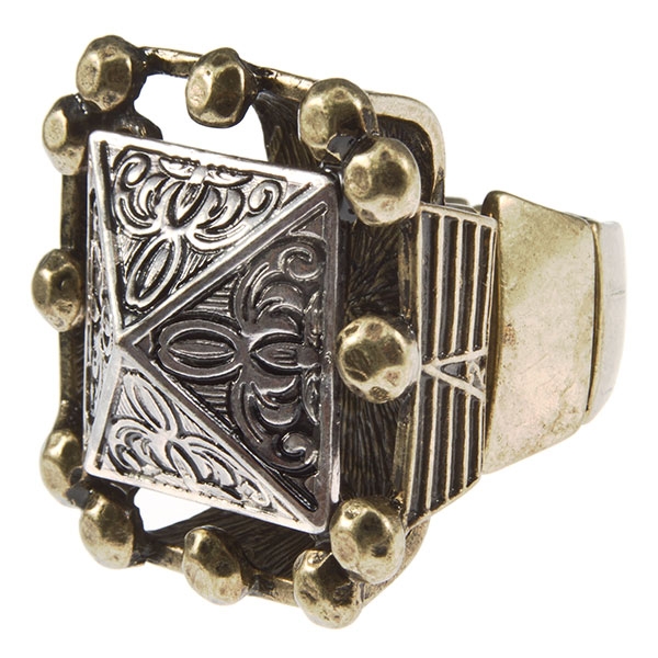 Wholesale adjustable band gold ring bas relief silver pyramid center