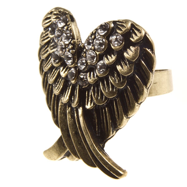 Wholesale gold adjustable band ring eagle s wings crystal rhinestone accents