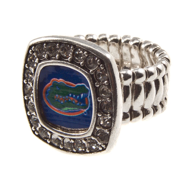 Wholesale university Florida silver stretch band ring crystal rhinestones surrou