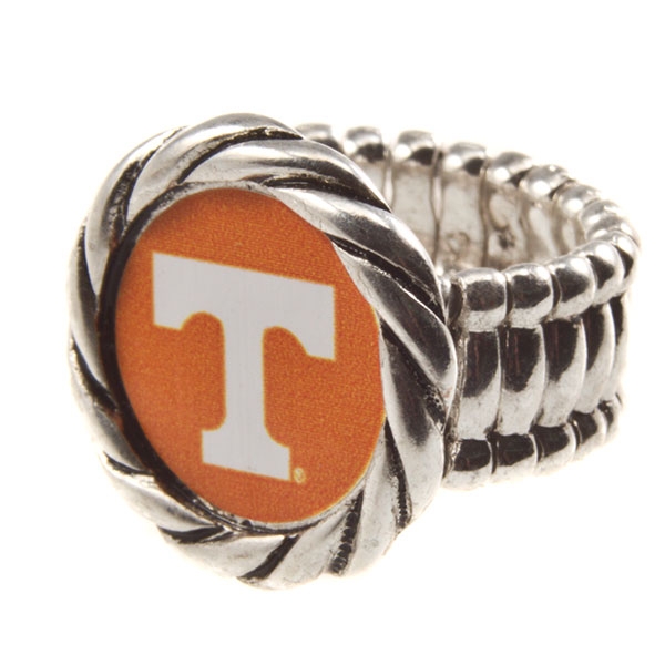 Wholesale licensed University Tennessee silver stretch band ring withcrystal rhi