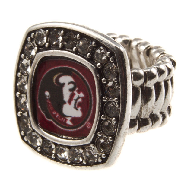 Wholesale florida State University silver stretch band ring crystal rhinestones