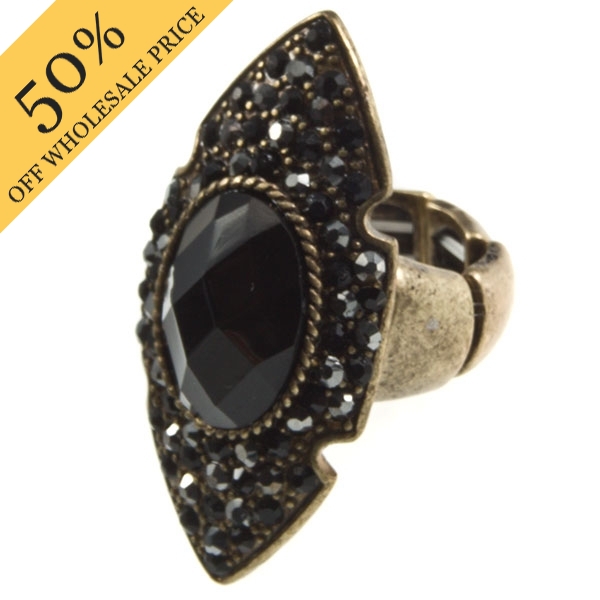 Wholesale gold stretch band earrings black onyx acrylic gemstone jet rhinestones