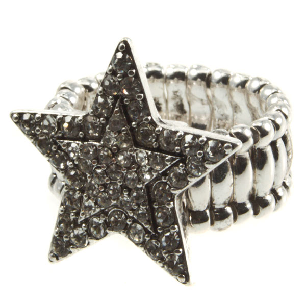Wholesale silver stretch band ring star crystal rhinestones