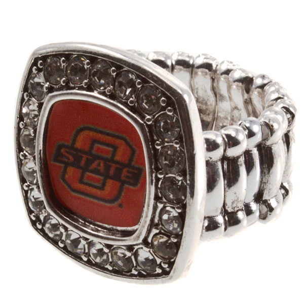 Wholesale oklahoma State silver stretch band ring logo center