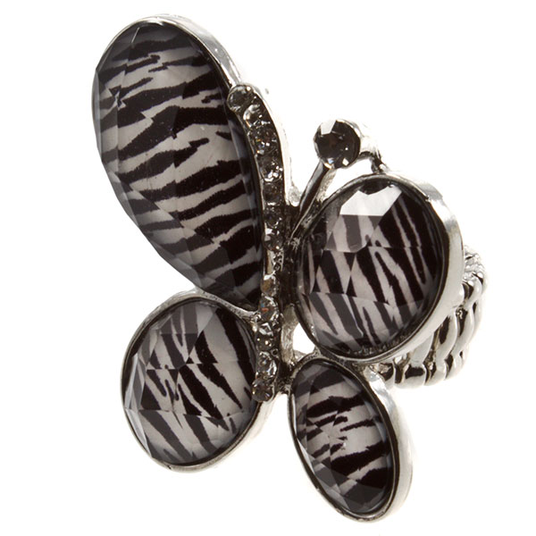 Wholesale silver stretch band ring zebra print acrylic gemstones