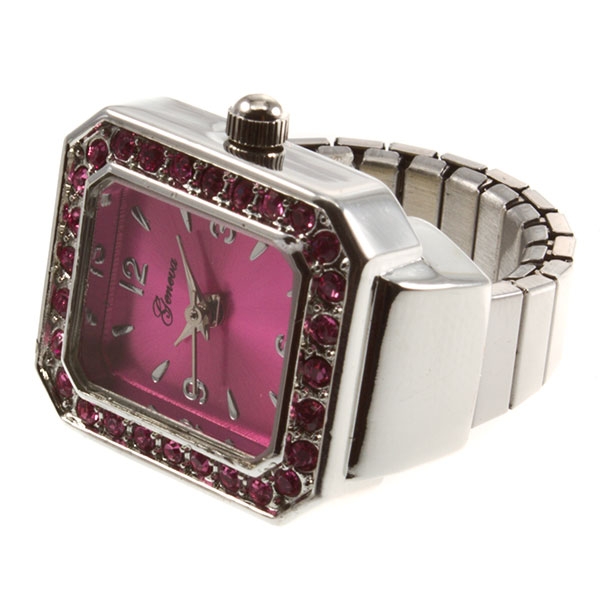 Wholesale silver stretch band ring watch smart sophisticated amethyst rhinestone