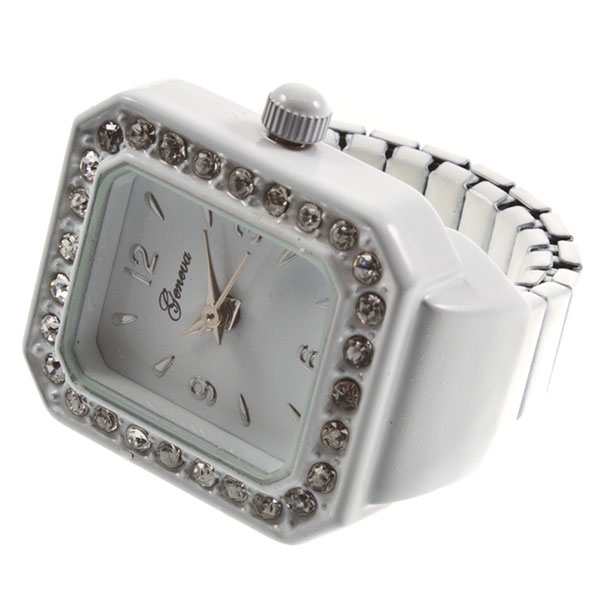 Wholesale silver stretch band ring watch smart sophisticated crystal rhinestones