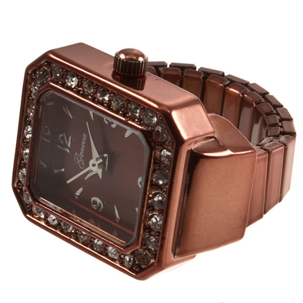 Wholesale chocolate gold stretch band ring watch smart sophisticated ruby rhines