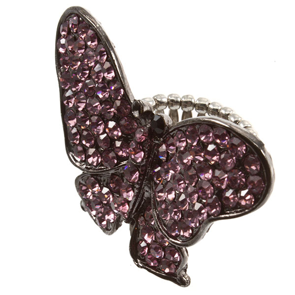 Wholesale silver butterfly ring crystal rose rhinestones