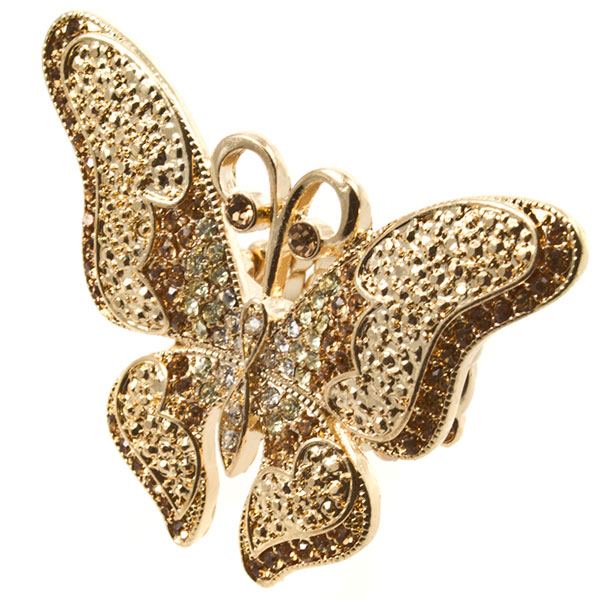 Wholesale gold toned stretch ring czs covering gold butterfly