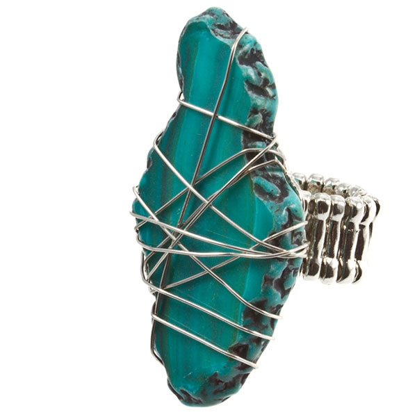 Wholesale silver stretch band ring silver wire turquoise Stone