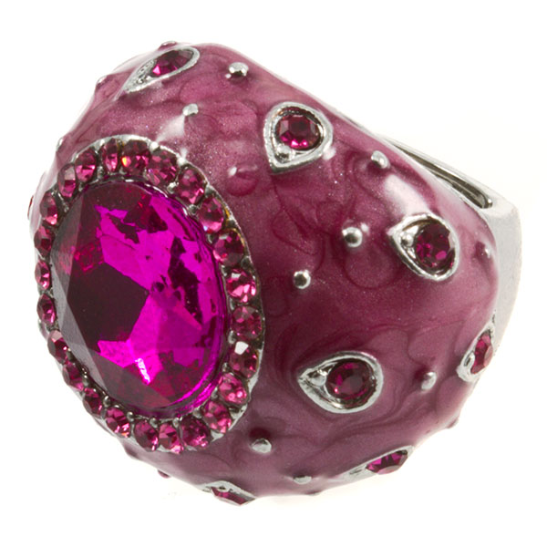 Wholesale pink round enamel stretch ring silver circles pink czs