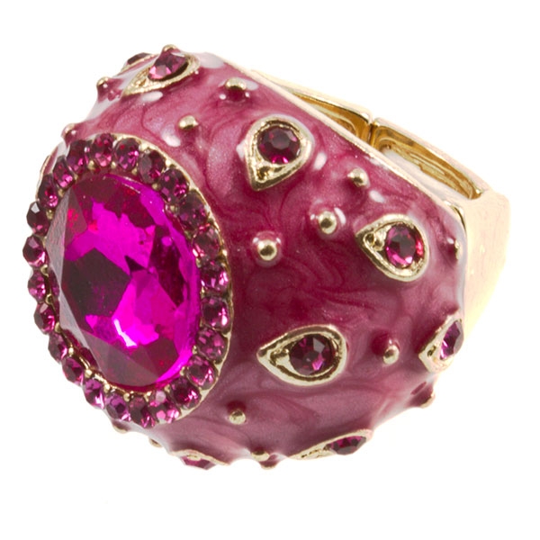 Wholesale pink round enamel stretch ring gold circles pink czs