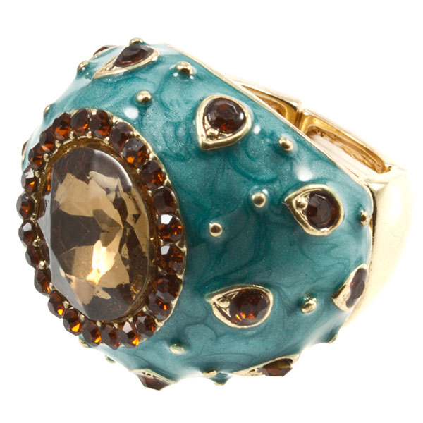 Wholesale teal round enamel stretch ring gold circles teal czs
