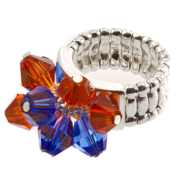 Wholesale silver stretch band ring blue orange faceted beads