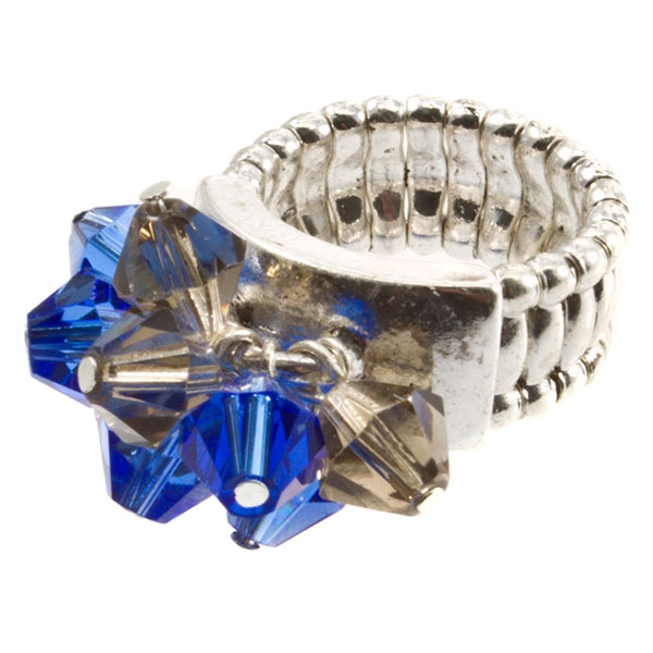 Wholesale silver stretch band ring blue gray faceted beads
