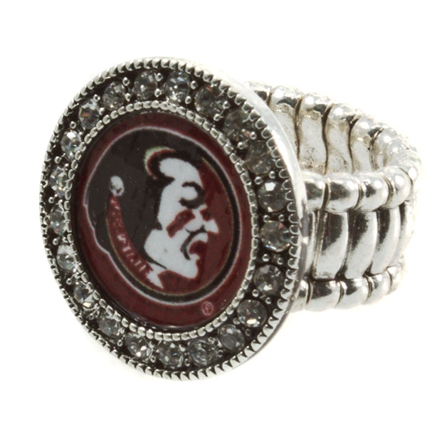 Wholesale silver toned stretch band ring crystal rhinestones surrounding Florida