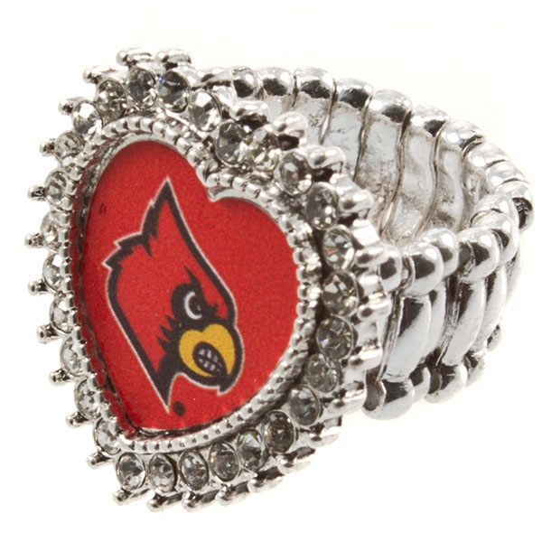 Wholesale silver toned stretch band ring crystal rhinestones surrounding heart L