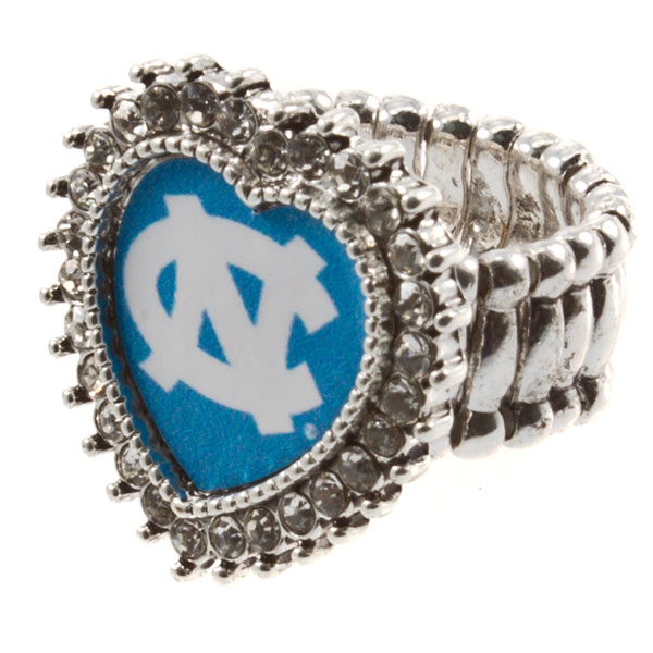Wholesale silver toned stretch band ring crystal rhinestones surrounding heart N