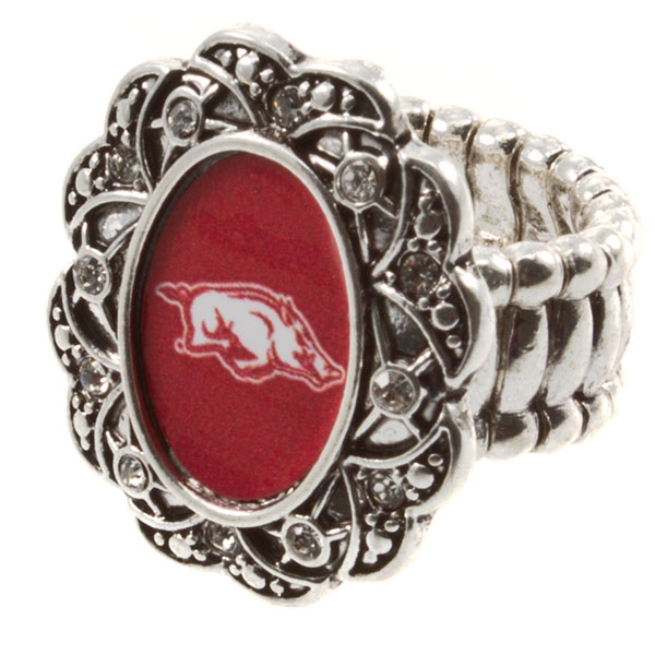 Wholesale silver toned stretch band ring crystal rhinestones surrounding Arkansa