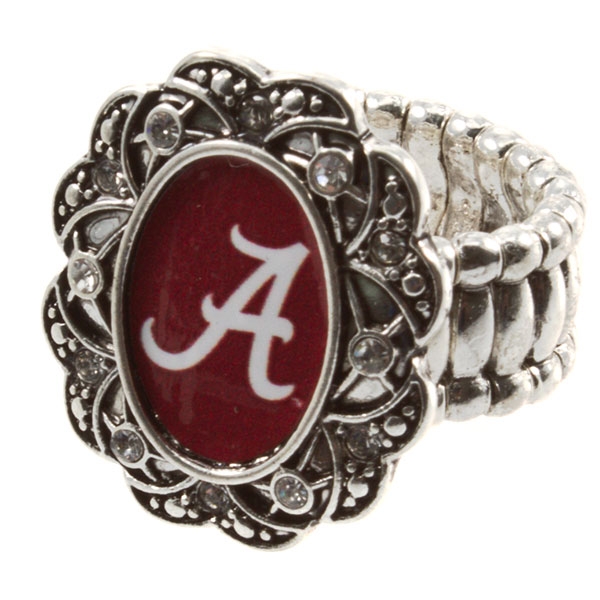 Wholesale silver toned stretch band ring crystal rhinestones surrounding Alabama