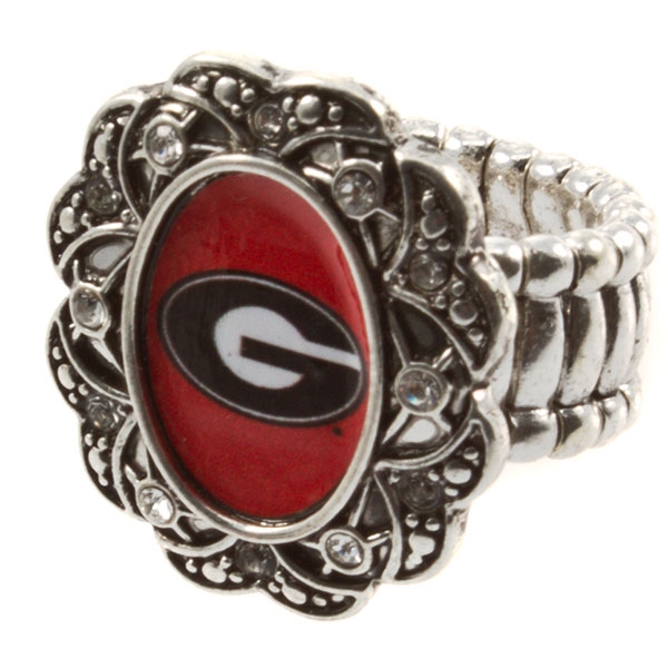 Wholesale silver toned stretch band ring crystal rhinestones surrounding Georgia