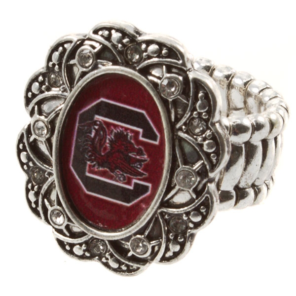 Wholesale silver toned stretch band ring crystal rhinestones surrounding South C