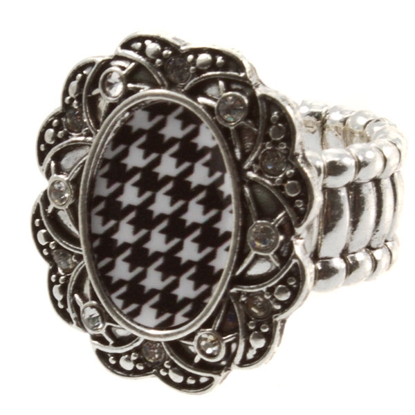 Wholesale silver toned stretch band ring crystal rhinestones surrounding Houndst