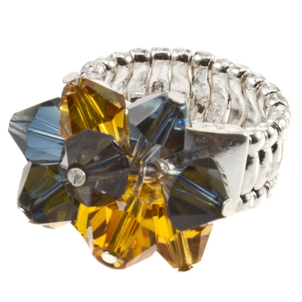 Wholesale silver stretch band ring navy gold faceted beads