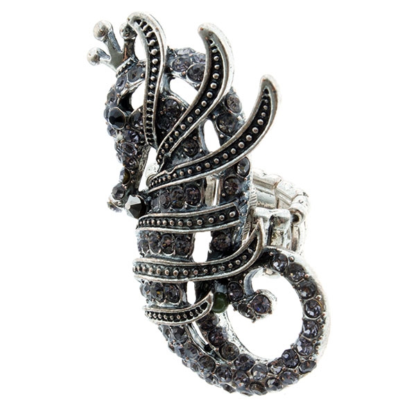 Wholesale silver seahorse ring crystal rhinestone accents