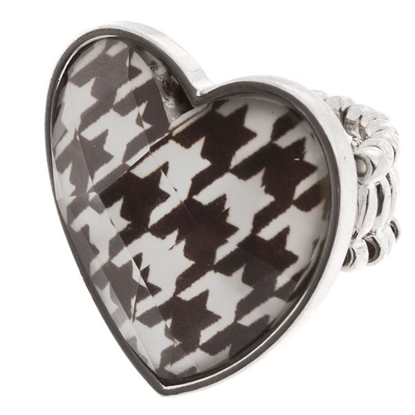 Wholesale silver stretch band ring houndstooth heart