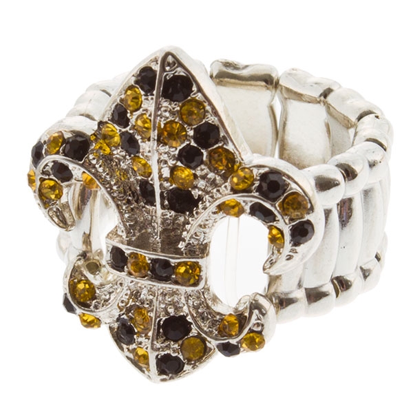 Wholesale classic fluer de lis presented polished silvertone stretch ring cryst