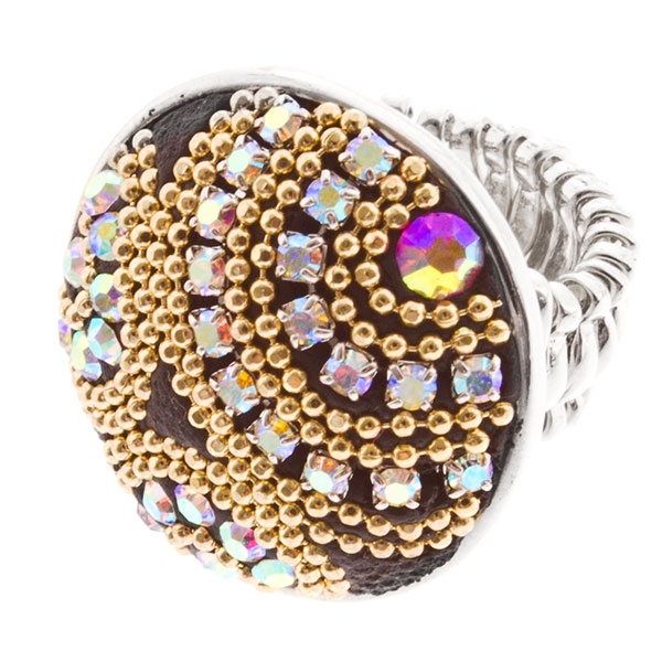 Wholesale silver stretch band ring iridescent accents