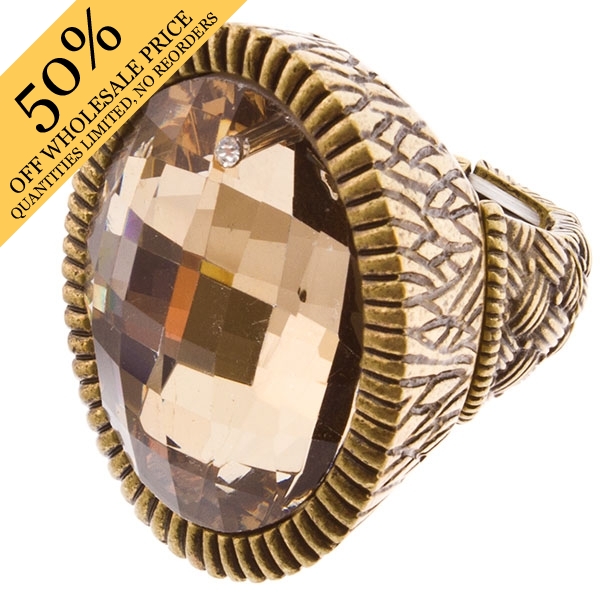 Wholesale silver stretch band ring inset smokey faceted crystal