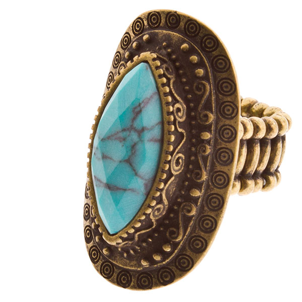 Wholesale gold stretch band ring large turquoise