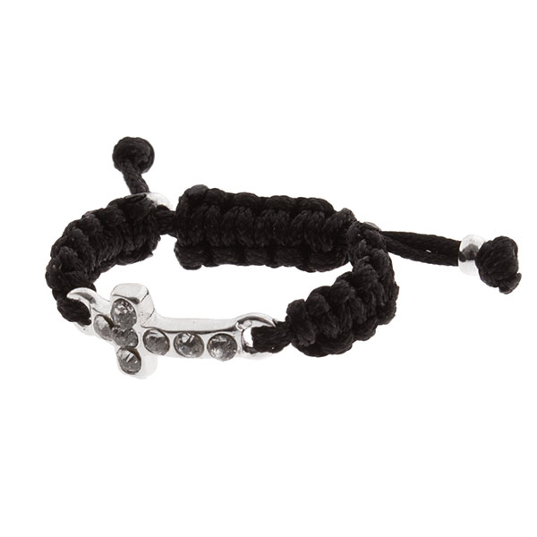 Wholesale black cord ring silver cross bead insets mix rustic elegance