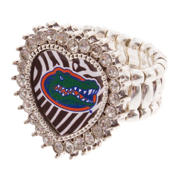 Wholesale silver toned stretch band ring crystal rhinestones surrounding heart F