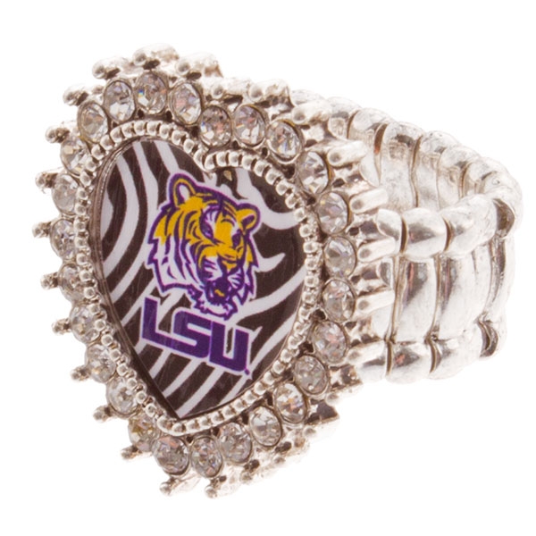 Wholesale silver toned stretch band ring crystal rhinestones surrounding heart L