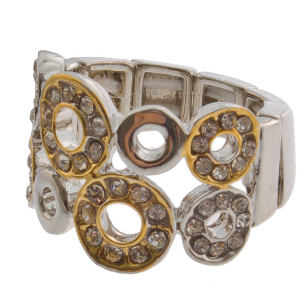 Wholesale dual stretch band ring cluster circular designs topped crystal rhinest