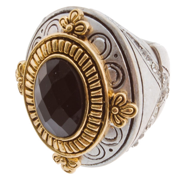Wholesale silver smooth stretch band ring crystal rhinestones oval black onyx st