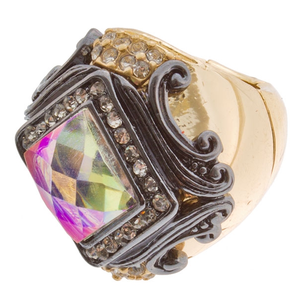 Wholesale gold smooth stretch band ring hematite filigree accents iridescent sto