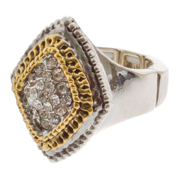 Wholesale silver stretch band ring gold accents cluster crystal rhinestones