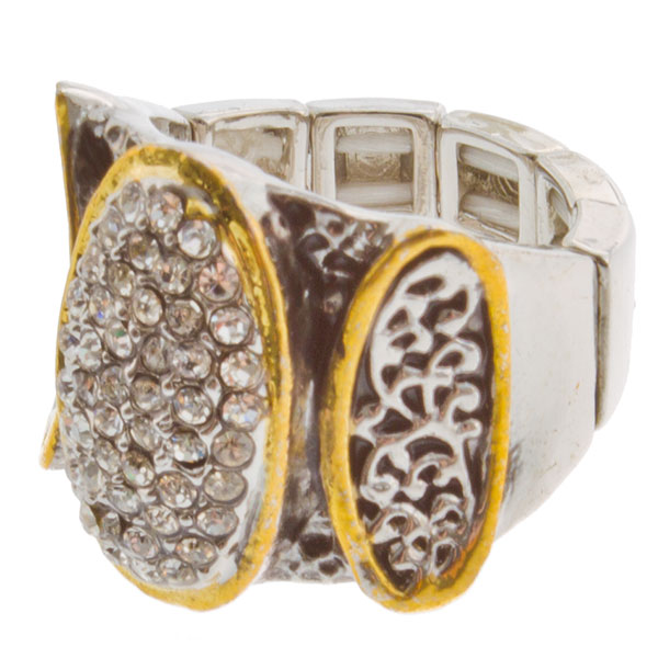 Wholesale silver stretch band ring gold accents cluster crystal rhinestones