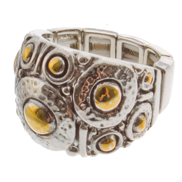 Wholesale silver stretch band ring golden insets