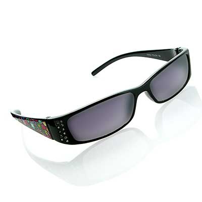 Wholesale black Frame Fashion Sunglasses Faux Diamonds Flower Power Print