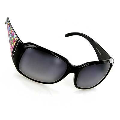Wholesale black Frame Fashion Sunglasses Faux Diamonds Flower Print