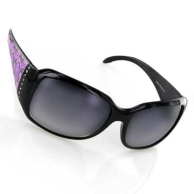 Wholesale black Frame Fashion Sunglasses Faux Diamonds Purple Paisley Print