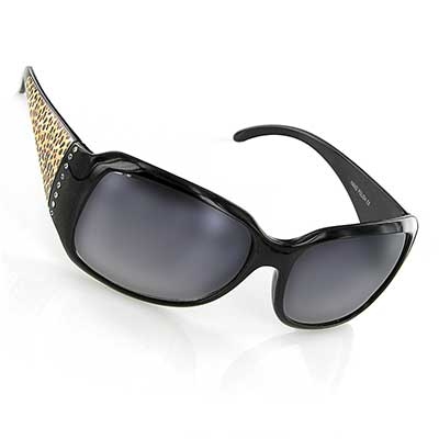 Wholesale black Frame Fashion Sunglasses Faux Diamonds Leopard Print