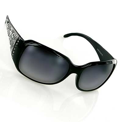Wholesale black Frame Fashion Sunglasses Faux Diamonds Black White Swirls Print